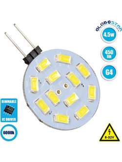 GLOBOSTAR(R) G4SIDE 76100 Λάμπα G4 LED 4.5W 450lm 120 DC 12-24V IP20 Ψυχρό Λευκό 6000K Dimmable - Sanan SMD Chip - Side Pin - Μ3 x Π3 x Υ0.5cm