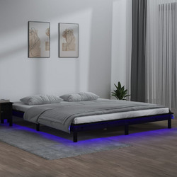 vidaXL Πλαίσιο Κρεβατιού με LED από Μασίφ Ξύλο - μαύρο, 140 x 190 cm
