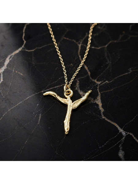 Solid Gold Acacia Branch Cross Necklace, Handmade Minimalist Jewelry, Organic Pendant, Gift for Faith & Spirituality, Real Gold (9K-18K)