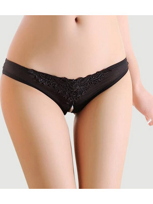 Ανοιχτό Εσώρουχο Με Πέρλες Pearl Crotchless Panty - Μαύρο