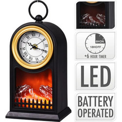 Επιτραπέζιο ρολόι διακοσμητικό με led σε απομίμηση τζάκι πλαστικό 15x12x26cm