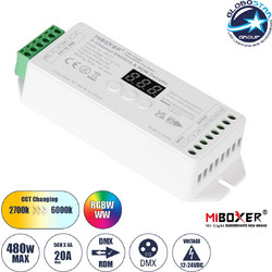GLOBOSTAR(R) 71426 MiBOXER D5-CX AURORA RGB+CCT Decoder 5CH DC 12-24V 20A 480W Max IP20 - DMX512/RDM + 500/2000Hz PWM + Linear/Logarithmic Dimming Curve - M13xΠ5xΥ2.5cm