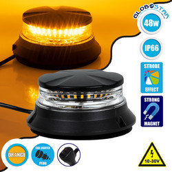 GloboStar(R) 85171 PRO Series Φάρος Σήμανσης Οχήματος Οδικής Βοήθείας για Αυτοκίνητα & Φορτηγά 6 Προγραμμάτων Φωτισμού STROBE LED SMD 3030 48W DC 10-30V Αδιάβροχος IP66 Πορτοκαλί