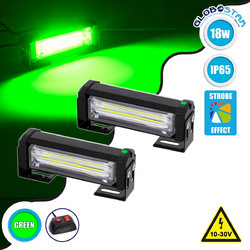 GloboStar(R) 85025 PRO Series ΣΕΤ 2 x Μπάρες Σήμανσης Οχήματος Πυροσβεστικής για Αυτοκίνητα & Φορτηγά 13 Προγραμμάτων Φωτισμού STROBE LED CREE CXB COB 18W DC 10-30V Αδιάβροχο IP65 Πράσινο