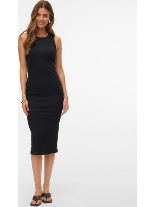 Vero Moda Midi Καλοκαιρινό Καθημερινό Φόρεμα Μαύρο 10230437