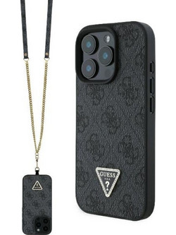 Guess Metal Logo Strass Crossbody Back Cover με Λουράκι για iPhone 16 Pro - Μαύρο