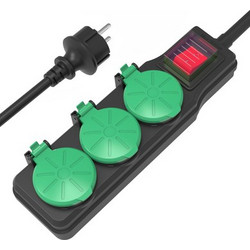 Powertech POWERTECH πολύπριζο PT-1070, 3x schuko, IP44, 16A, 1.5m, μαύρο