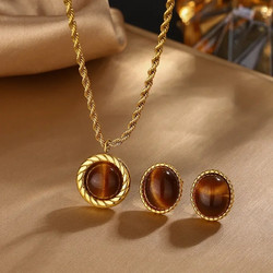 Peach Jewelry Σετ Κοσμημάτων Ρετρό Στυλ Κλασικό Γεωμετρικό Από Ανοξείδωτο Ατσάλι 316L Με Ρητίνη Επιχρυσωμένο 18K