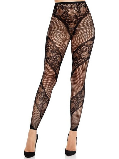 LEG AVENUE - Lace and Net Illusion Footless Tights OS