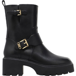 Michael Kors Perry Γυναικεία Μποτάκια Biker Δερμάτινα Μαύρα με Χοντρό Χαμηλό Τακούνι 40F3PYME5L