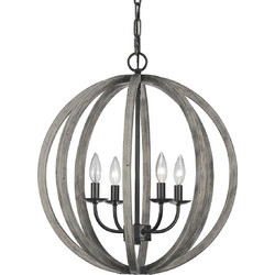 Feiss Allier Κρεμαστό Φωτιστικό Οροφής Weathered Oak Wood / Antique Forged Iron FE-ALLIER-4P-WW