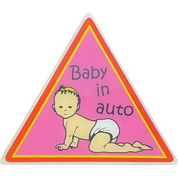 Αυτοκόλλητο Σήμα Αυτοκινήτου ''Baby In Auto'' 8,9cm x 7,6cm Φουξ Με Επικάλυψη Σμάλτου 1 Τεμάχιο