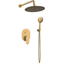 Orabella Oval Brushed gold - Shower set εντοιχισμού με Μπαταρία λουτρού, εντοιχισμού 2 σημείων, κεφαλή Φ250 με βραχίονα και τηλέφωνο ντουζ με σπιράλ και επιτοίχειο στήριγμα 10472