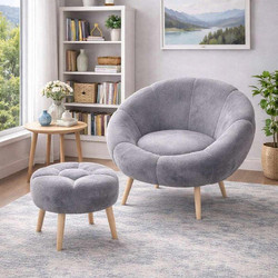 Pakoworld Πολυθρόνα με Υποπόδιο Grey Lida 251BLS1142 Σετ 2 Τεμαχίων