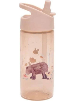 Petit Monkey Bear Linen Stars Παιδικό Μπουκάλι Πλαστικό BPA Free με Καλαμάκι Ροζ 380ml