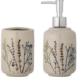 Bloomingville - Bea Soap Dispenser Set - Nature - Stoneware - Home and Kitchen