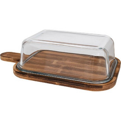 Τουρτιέρα Με Καπάκι 91914 30,5x18x8cm Natural-Clear Ξύλο,Γυαλί