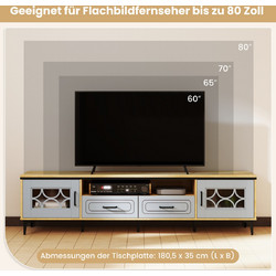 Costway Μπλε Μπαμπού Lowboard TV Schrank με 2 Συρτάρια & 2 Πόρτες για Τηλεοράσεις έως 80 ίντσες HV10745DE-OG+