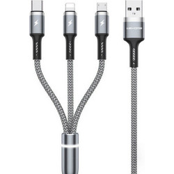 Σειρά Braided USB to Lightning / Type-C / micro USB 1.2m 2.4A Cable Gray (WK-WDC-119_SILVER)
