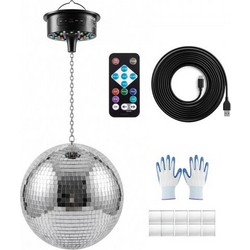 VEVOR Καθρέφτης Disco Ball 300 mm Κρεμαστή Μπάλα με Κινητήρα Τηλεχειριστήριο LED Φώτα, για Διακόσμηση Πάρτι Σκηνικά DJ Dance Club, RGB + 3 Μικτά Χρώματα, 0/3/6/9/12/15 RPM, Διακόσμηση Γάμου Γενεθλίων,