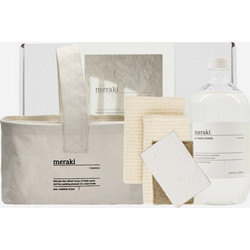 Meraki - Gift Box with Basket, Dish Cloth, Sponge & All-Round Cleaner - Beige/White - 1000 ml, 32x23x13.5 cm - Tools and Home Improvements