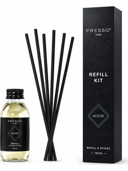 Fresso - Κιτ Αναπλήρωσης με Άρωμα Molise 100 ml Premium Home Refill Kit και 6 Μαύρα Στικ από Fiberglass για Αρωματικό Χώρου Reed Diffuser - 1 Τεμ. (390044/FRE) - Fresso - 390044/FRE