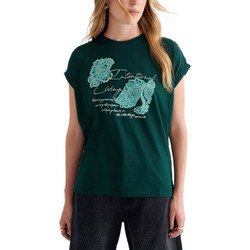 Attrattivo γυναικείο t-shirt με λαχούρια και κέντημα 9923939-2
