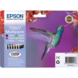 Epson T0807 B/C/M/Y/LC/LM Πακέτο 6 Μελανιών Εκτυπωτή Inkjet C13T080740