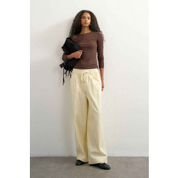 Topshop Elvira Κοτλέ Γυναικείο Παντελόνι Wide Leg Εκρού 31001397