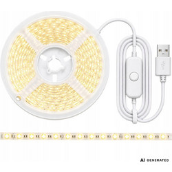 Verk Group Ταινία LED USB 5V 5m, ψυχρό λευκό φως, με διακόπτη, αυτοκόλλητη, διακοσμητική 5907451392027