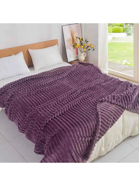 Κουβέρτα Fleece Ριγέ Υπερδιπλη 220x240 cm Μωβ