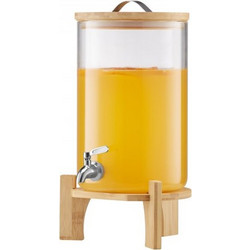 VEVOR Beverage Dispenser, 8L Drink Dispensers for Parties, Glass Juice Dispenser with Wood Stand, Stainless Steel Spigot, Iced Tea Lemonade Juice Water Dispensers for Parties
