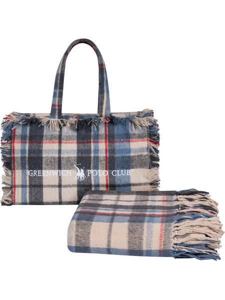 GREENWICH POLO CLUB ΡΙΧΤΑΡΙ 130X170 ΜΕ ΤΣΑΝΤΑ ΜΕΓΑΛΗ ESSENTIAL 2532 BLUE, ECRU