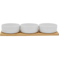 Fleurs Μπωλ Set 3Τμχ Πορσελανη Bamboo Λευκο Φυσικο 29x10x5 - Liberta - Λευκό,Ξύλο (Φυσικό)