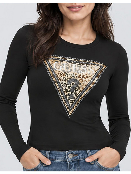 GUESS LS CN SAVANNA LEOPARD TRIANGLE ΜΠΛΟΥΖΑ ΓΥΝΑΙΚΕΙΟ W6BI57K7387-JBLK Black