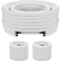 VEVOR 15.2m Mini Split Line Set, 6.4 & 9.5mm OD AC Copper Tubing Pipe, 3/8 White PE Thickened Insulated Coil with Flared Nuts, Strapping Tapes, for Mini Split Air Conditioner HVAC or Heat Pump System