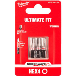 ΜΥΤΕΣ HEX4 25 mm - 3 ΤΕΜ SHOCKWAVE(TM) IMPACT DUTY Milwaukee (4932500380)