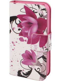 Huawei Honor 3X G750 - Δερμάτινη Stand Θήκη Πορτοφόλι Λευκή με Μώβ Λουλούδια (OEM)