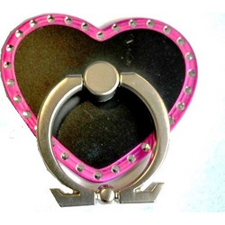 Holder Ring and Stand for Smartphone Design Heart Black / Pink With Strass OEM