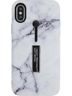 Apple iPhone X- Case TPU Hard Silicone Back Cover Kickstand Case New Generation I Want Personality Not Trivial Marble White (oem)