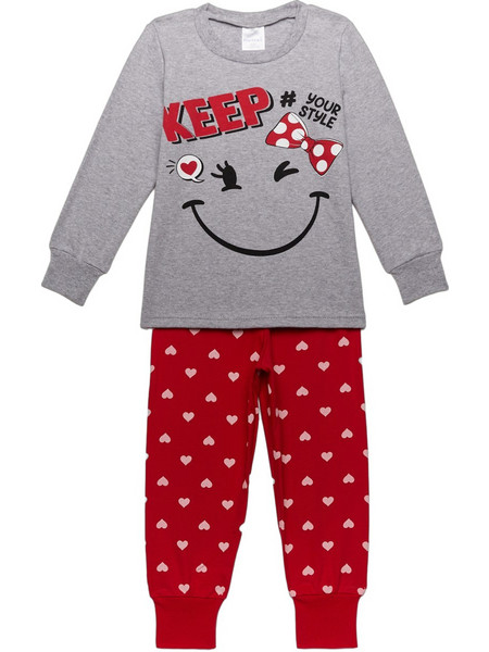 Pretty Baby Style Παιδική Πιτζάμα Βαμβακερή Χειμωνιάτικη Κόκκινη Γκρι 64873