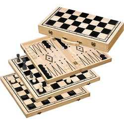 Σκάκι - Τάβλι Ξύλινο με Πιόνια & Πούλια 47x47cm 708