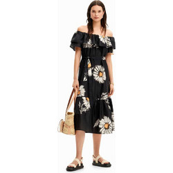 Desigual Daisy Midi Καλοκαιρινό Καθημερινό Φόρεμα Floral Μαύρο 24SWVW02-2000