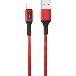 Hoco U79 Braided LED USB-A to Lightning Cable 1.2m Red