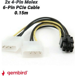 Gembird 0823.068 Καλώδιο Τροφοδοσίας 2 x 4-Pin Molex to 6-Pin PCIe Female 0.15m Multicolor