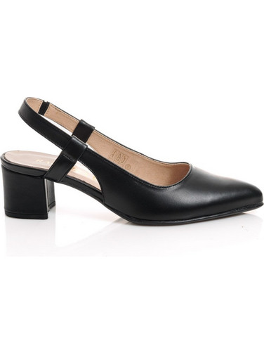 Ragazza Γόβες Slingback Δερμάτινες με Χοντρό Χαμηλό Τακούνι Μαύρες 048