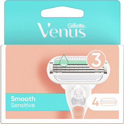 Gillette Venus Smooth Sensitive Pink Blister Γυναικεία Ανταλλακτικά Ξυραφάκια με 3 Λεπίδες & Λιπαντική Ταινία 4τμχ