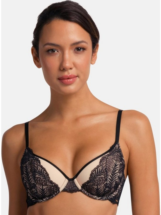 Dorina Σουτιέν Balconette Push Up με Μπανέλα Μαύρο Εκρού FXTT0054LA157-BK0004