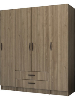 Megapap Τετράφυλλη Ντουλάπα Ρούχων Καρυδί 160x51.8x181cm GP100-0074,3