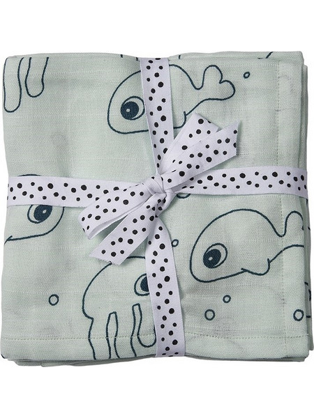 Done by Deer Sea Friends Πάνες Αγκαλιάς από Μουσελίνα Πράσινο Mint 70x70cm 2τμχ BR74866